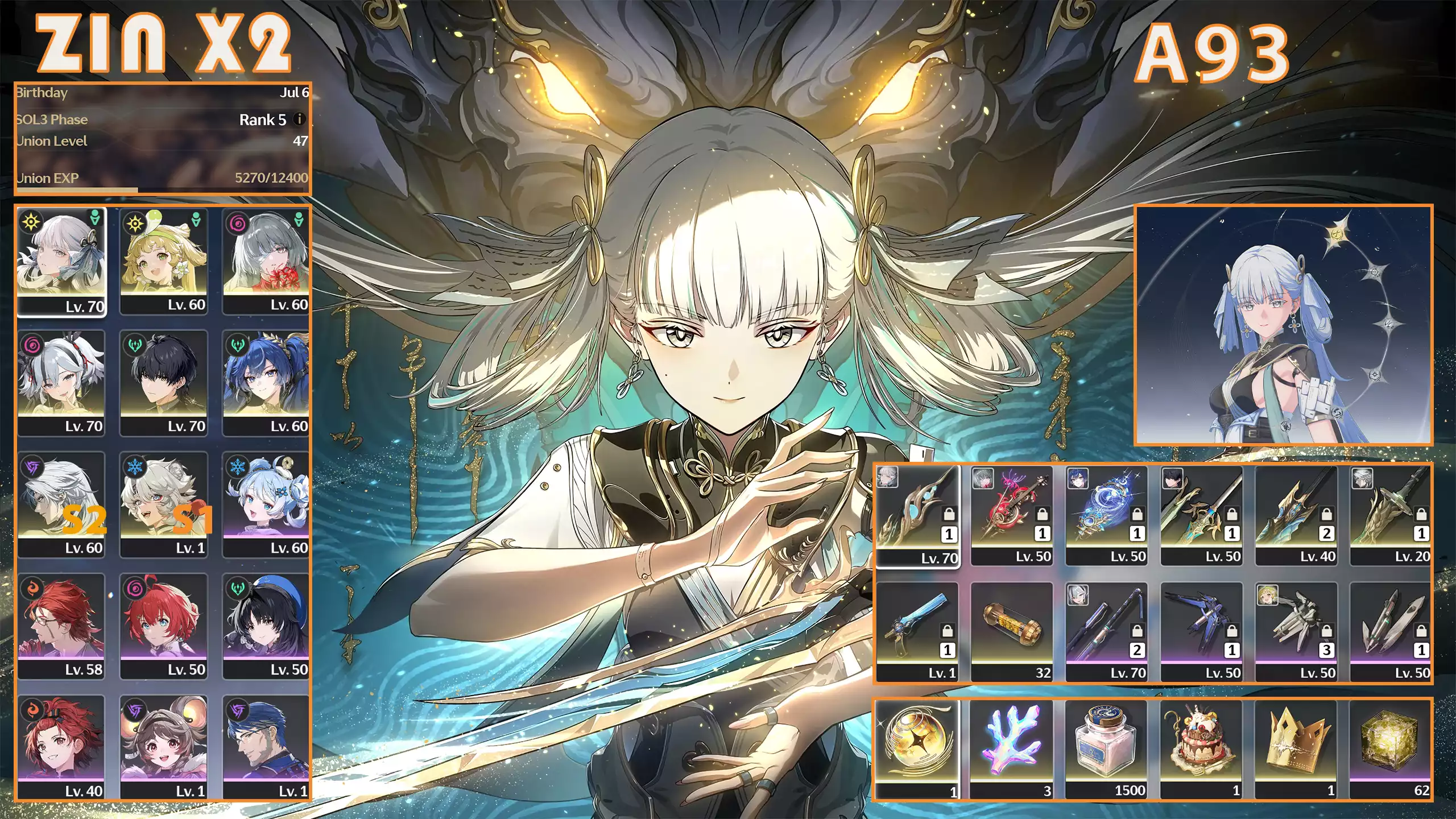 Phrolova C0R1 + Iuno C0R1 + Camellya C0 + Jinhsi C1R1 + trấn Jiyan